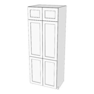 Tall cabinet with six doors: 22" to 36" wide, 84" high, 23 5/8" deep. Designed to install beside fridge: Top door height matches door height above fridge. Fixed shelves where doors meet. 5 adjustable shelves.