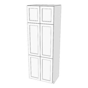 Tall cabinet with six doors: 24 1/2" to 36" wide, 90" high, 23 5/8" deep. Designed to install beside fridge: Top door height matches door height above fridge. Fixed shelves where doors meet. 5 adjustable shelves.