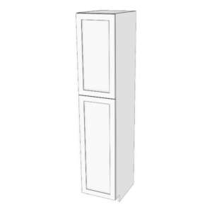 Tall cabinet with two doors: 6" to 24" wide, 90" high, 23 5/8" deep. Designed to install beside fridge: Top door height matches door height above fridge. Fixed shelf where doors meet. 6 adjustable shelves.