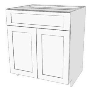 Base cabinet with top drawer and bottom doors: 22" to 36" wide, 34 3/4" high, 23 5/8" deep. 1 adjustable shelf.