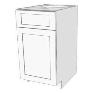 Base cabinet with top drawer and bottom door: 12" to 24" wide, 34 3/4" high, 23 5/8" deep. 1 adjustable shelf.